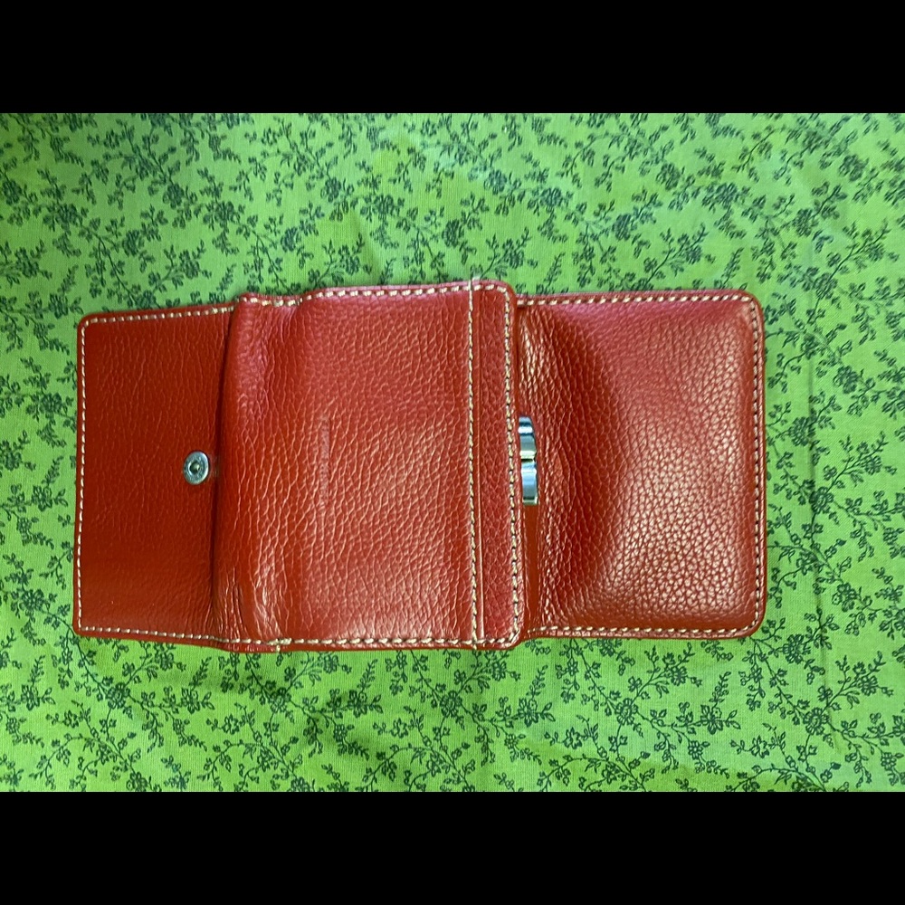 Red real leather kisslock mini wallet